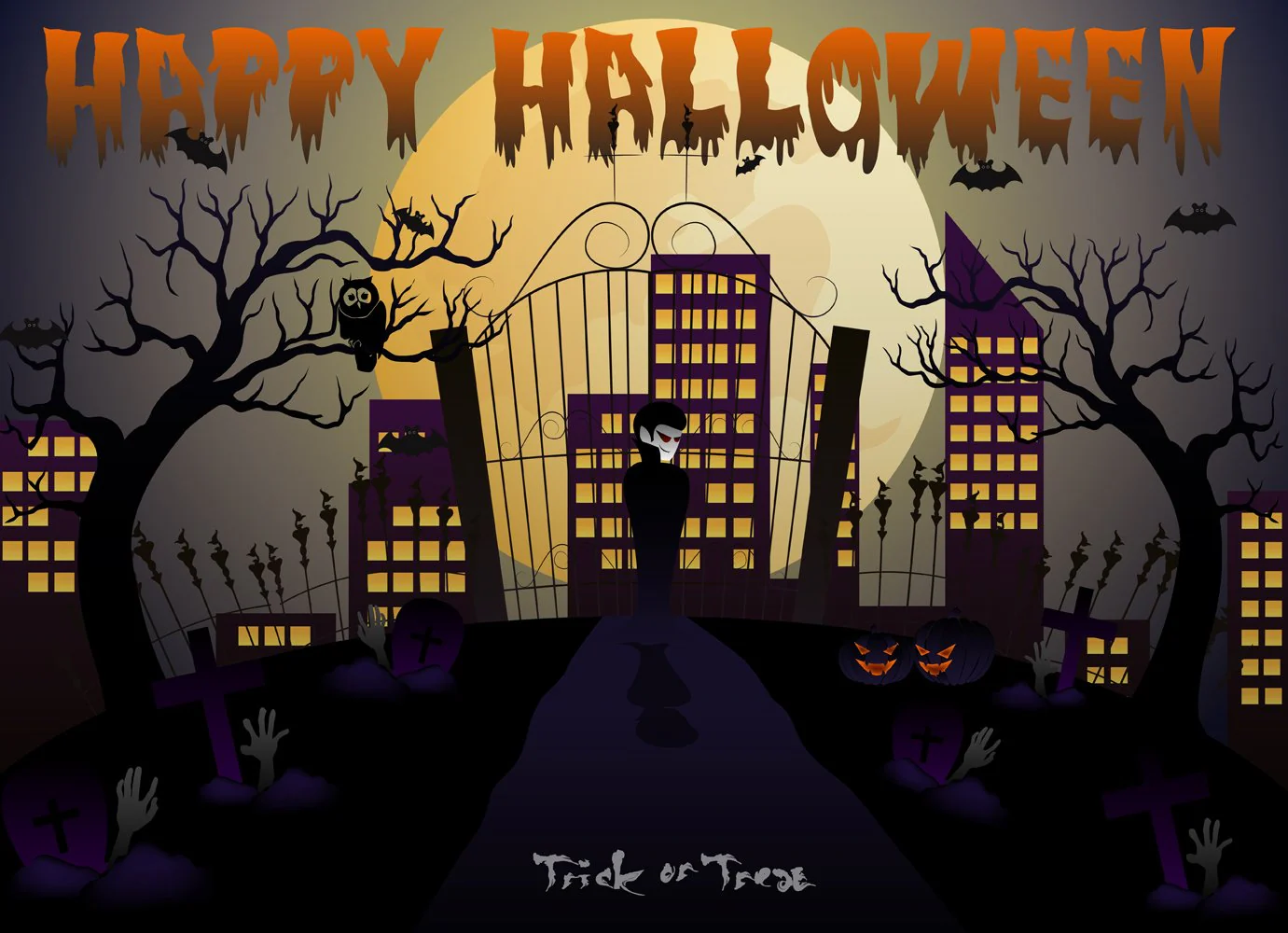 Kate Vampire Trick or Treat City Night Backdrops for Photography