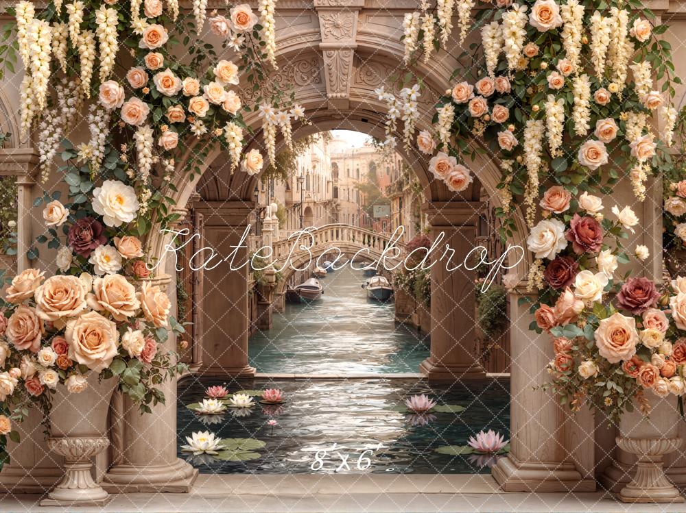 Kate Venice Canal Archway Floral Fleece Backdrop Designed by Emetselch