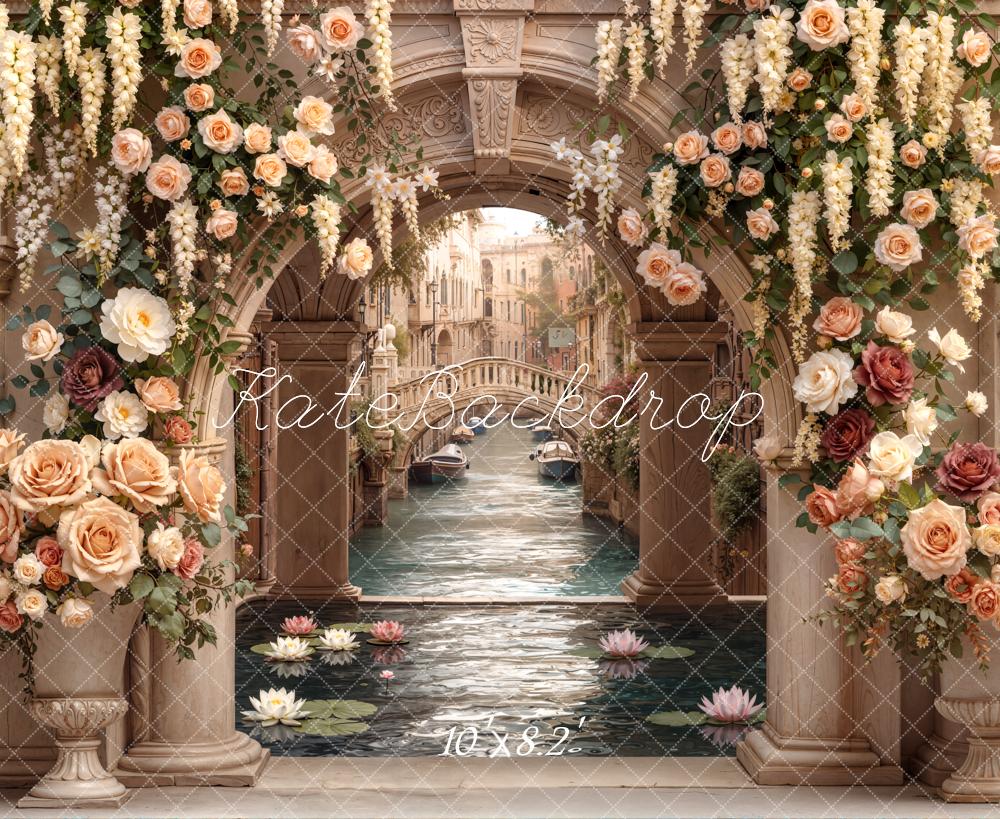 Kate Venice Canal Archway Floral Fleece Backdrop Designed by Emetselch - Image 3