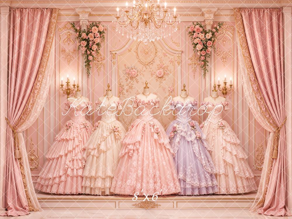 Kate Victorian Pink Gowns Chandelier Floral Backdrop Designed by Emetselch - Image 3