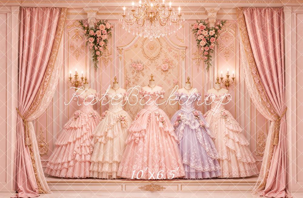 Kate Victorian Pink Gowns Chandelier Floral Backdrop Designed by Emetselch - Image 4