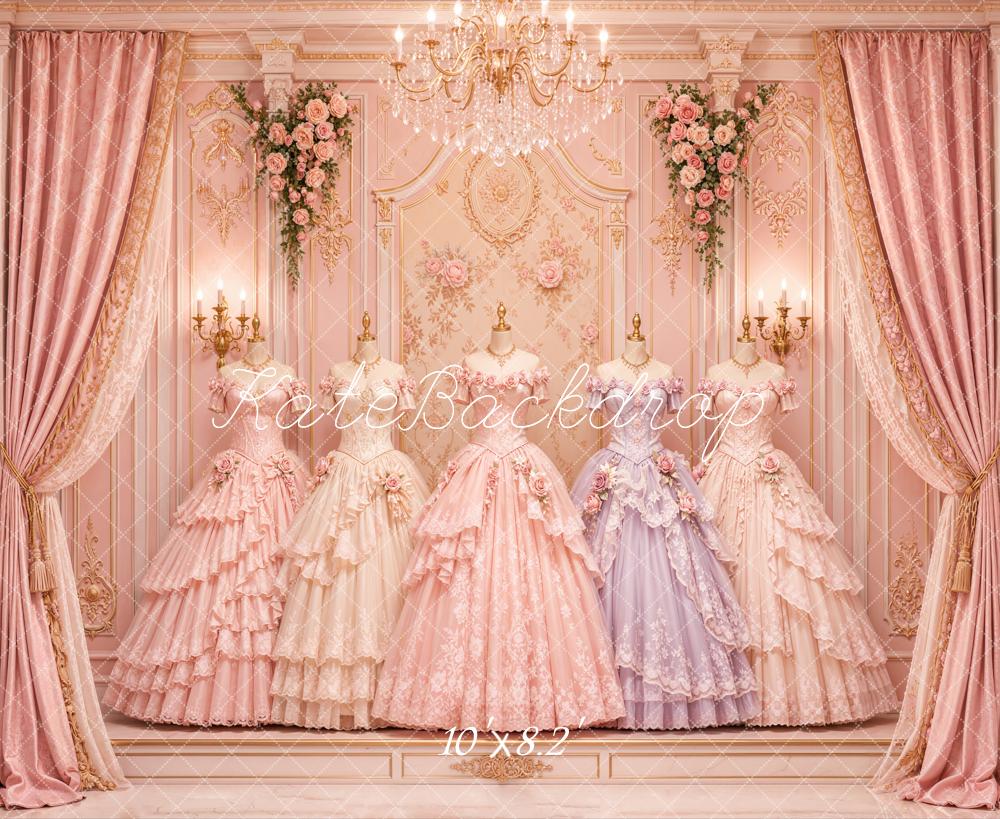 Kate Victorian Pink Gowns Chandelier Floral Backdrop Designed by Emetselch - Image 6