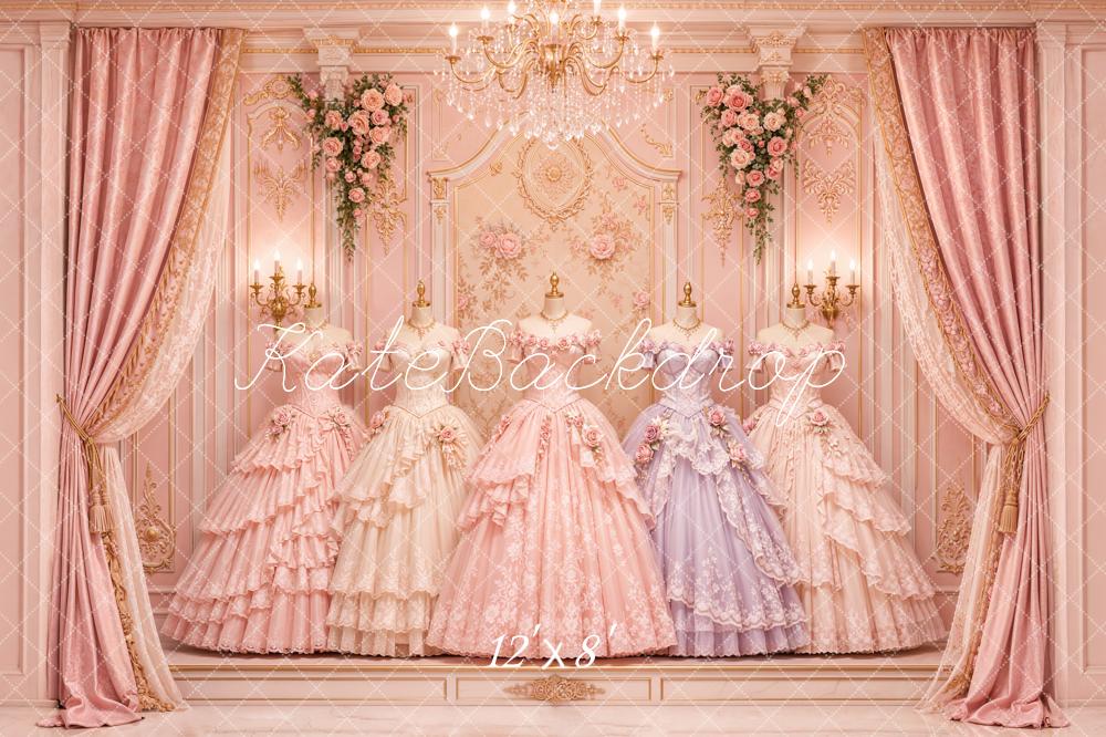 Kate Victorian Pink Gowns Chandelier Floral Backdrop Designed by Emetselch - Image 8
