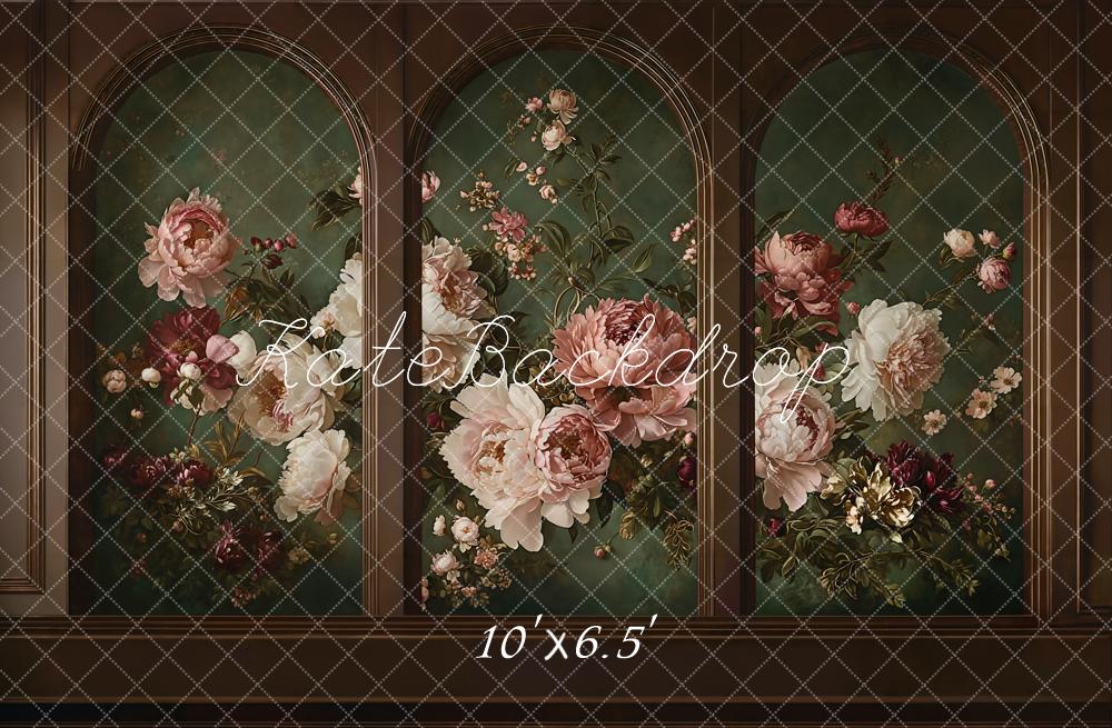 Kate Vintage Arch Peonies Green Fleece Backdrop Designed by Kate Image - Image 2