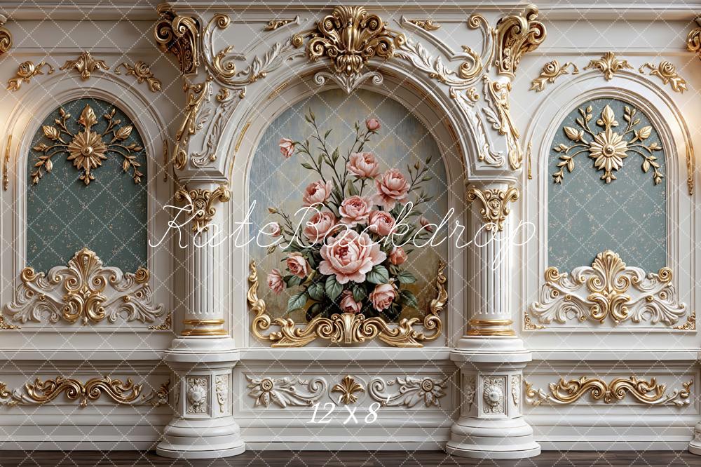 Kate Vintage Arch Pink Roses Gold Details Backdrop Designed by Mini MakeBelieve - Image 8