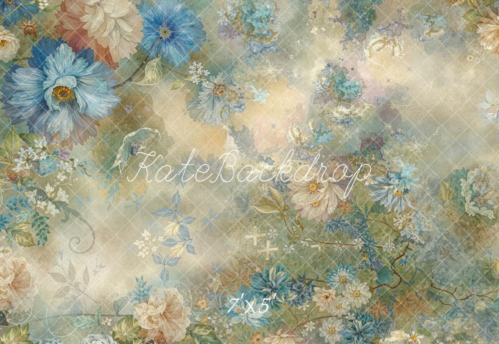 Kate Vintage Blue Beige Floral Pattern Backdrop Designed by Emetselch
