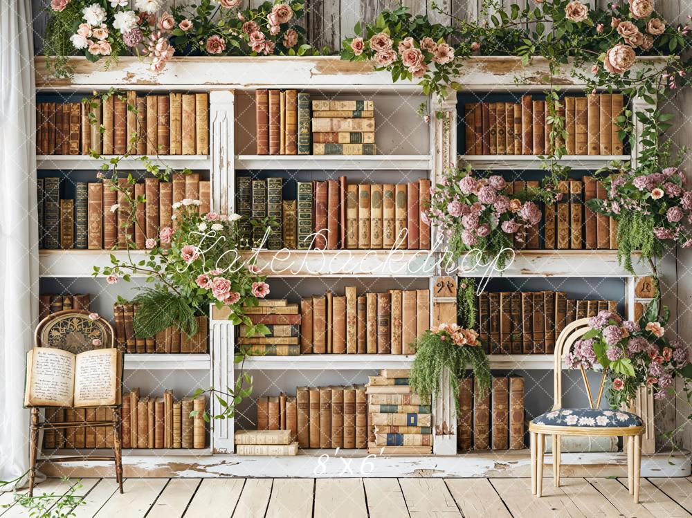 Kate Vintage Bookshelves Rustic Fleece Backdrop Designed by Emetselch