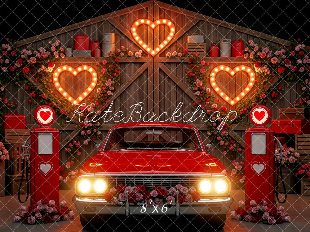 Kate Vintage Car Petrol Pump Heart Lights Fleece Backdrop Designed by Patty Robert