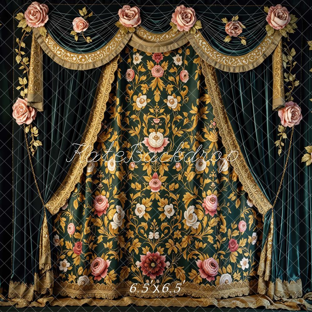 Kate Vintage Curtain Gold Floral Rose Backdrop Designed by Mini MakeBelieve - Image 2