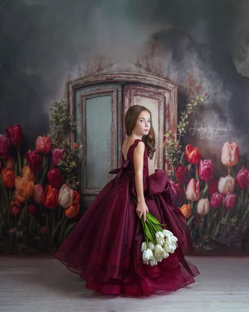 Kate Vintage Door Spring Tulips Backdrop Designed by Emetselch