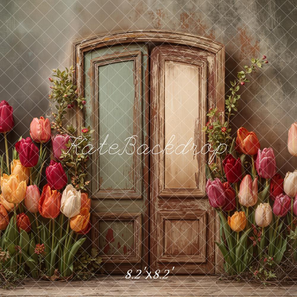 Kate Vintage Door Spring Tulips Backdrop Designed by Emetselch - Image 6