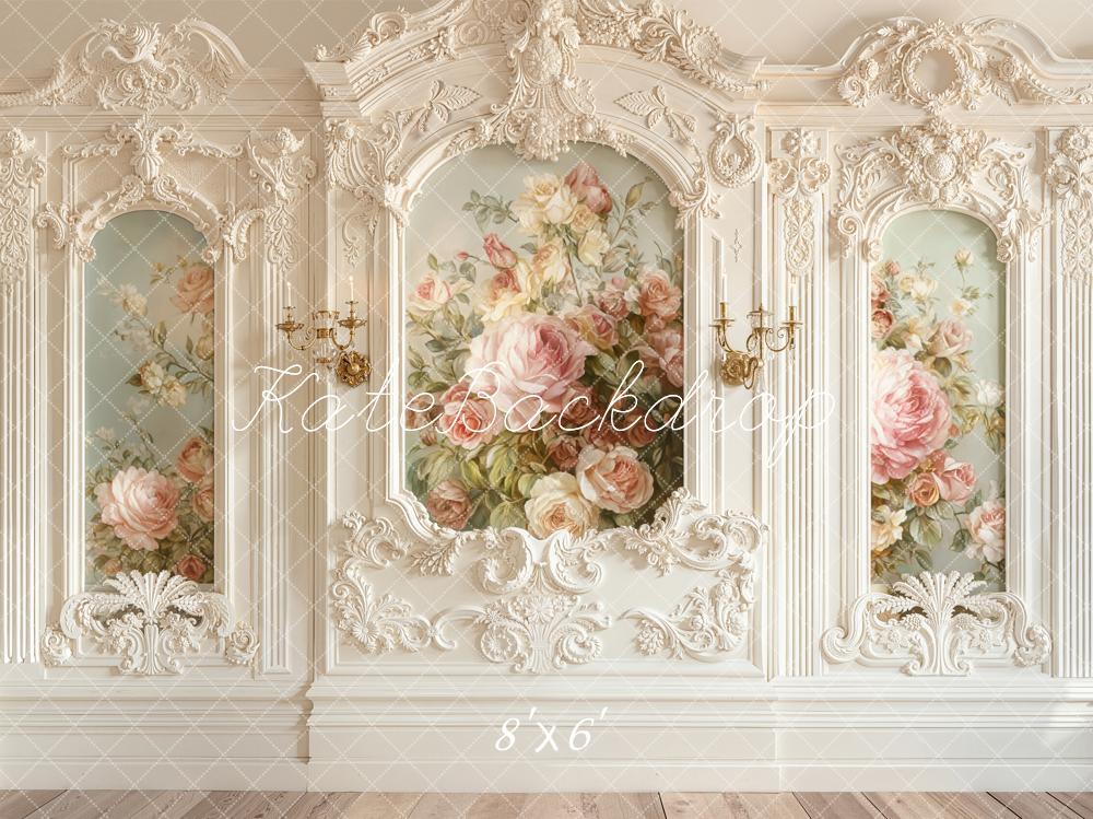 Kate Vintage Floral Panelled Wall Fleece Backdrop Designed by Emetselch