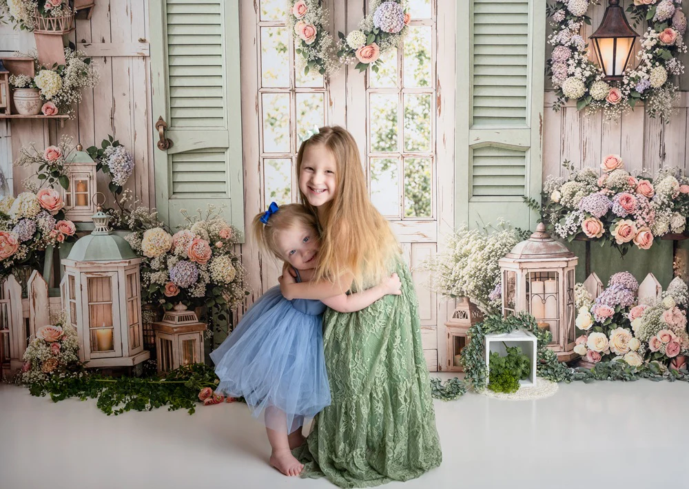 Kate Spring Vintage Garden Door Lantern Floral Backdrop Designed by Emetselch