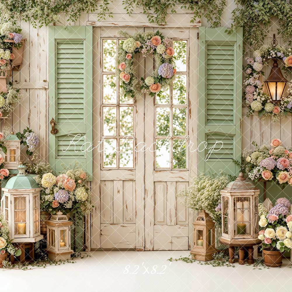 Kate Spring Vintage Garden Door Lantern Floral Backdrop Designed by Emetselch - Image 7
