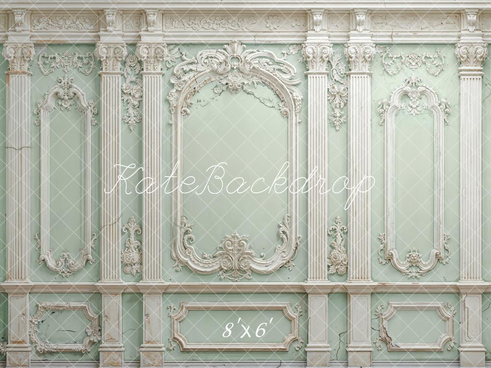 Kate Vintage Ornate Panelled Wall Mint Fleece Backdrop Designed by Emetselch