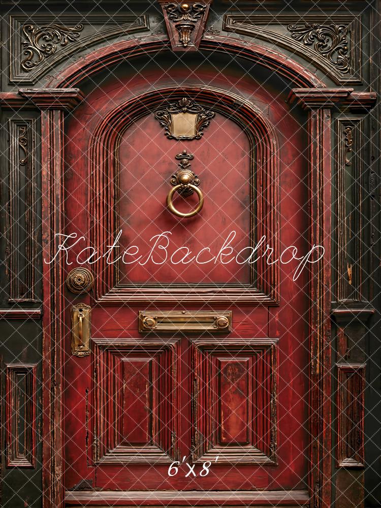 Kate Vintage Ornate Red Door Fleece Backdrop Designed by Chain Photography