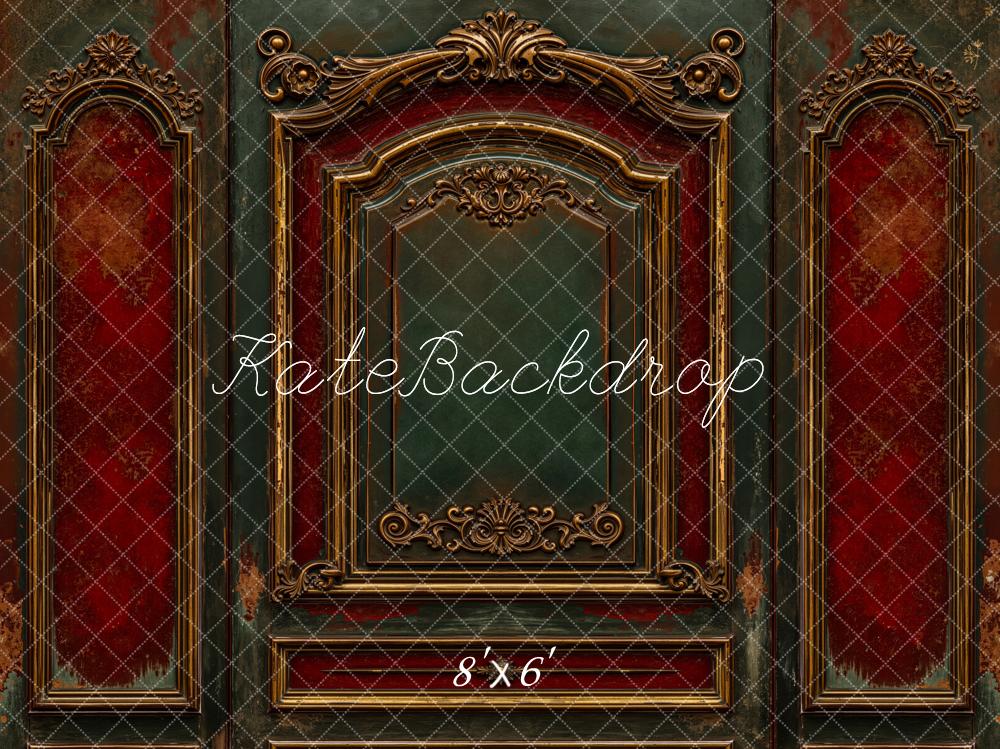 Kate Vintage Ornate Red Green Wall Fleece Backdrop Designed by Emetselch