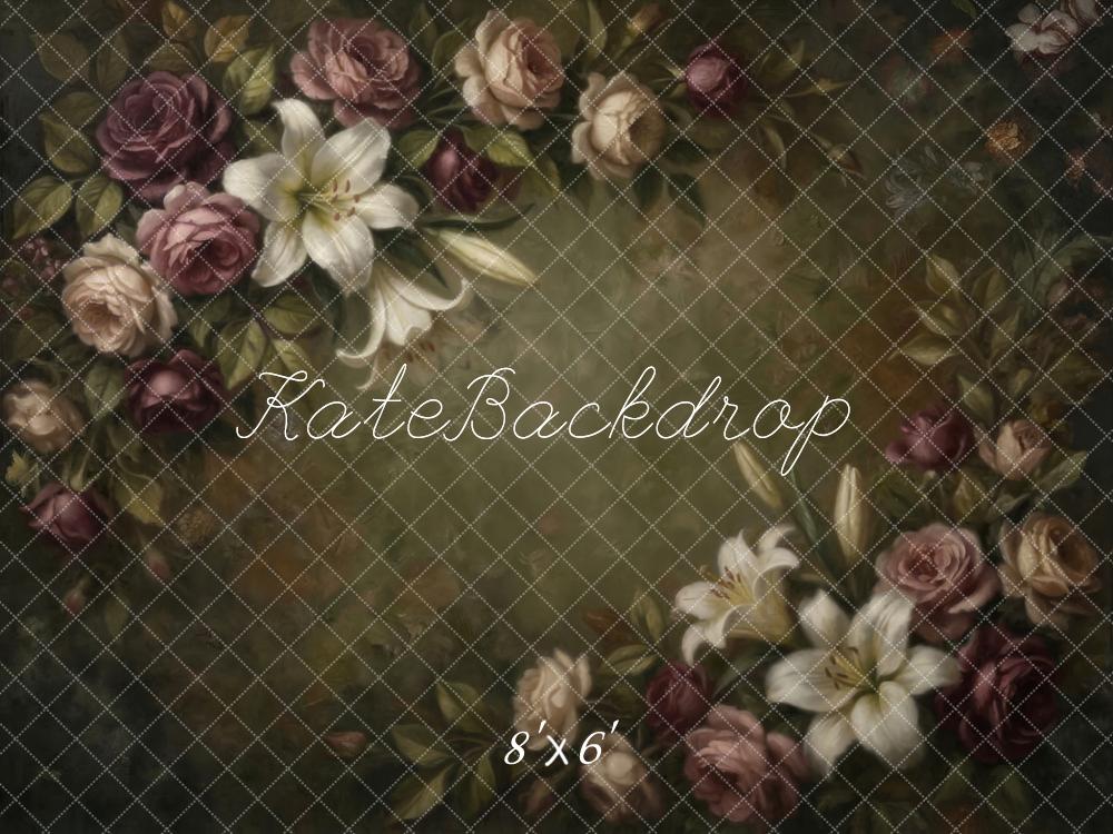 Kate Vintage Roses Lilies Green Fleece Backdrop Designed by Emetselch