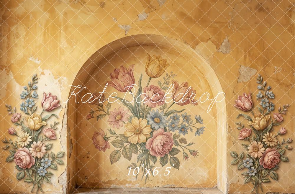 Kate Vintage Wall Floral Niche Yellow Fleece Backdrop Designed by Patty Robert - Image 2