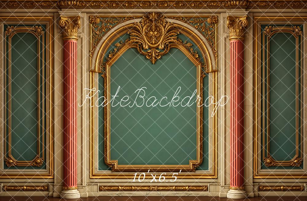 Kate Vintage Wall Gold Ornate Arch Fleece Backdrop Designed by Emetselch - Image 2