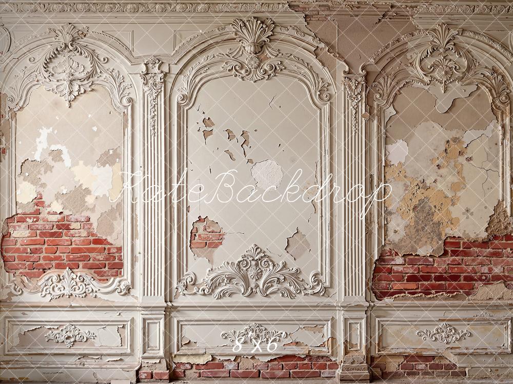 Kate Vintage Wall Ornate Moulding Brick Fleece Backdrop Designed by Emetselch