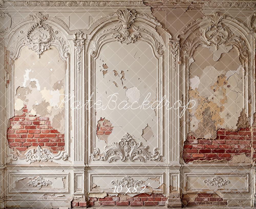 Kate Vintage Wall Ornate Moulding Brick Fleece Backdrop Designed by Emetselch - Image 3