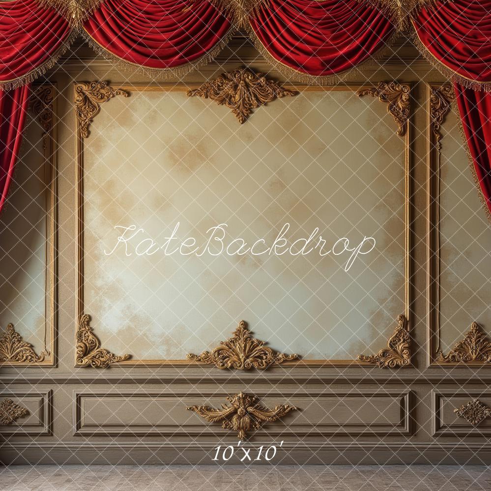 Kate Vintage Wall Red Curtains Gold Embellishments Backdrop Designed by Laura Bybee - Image 7