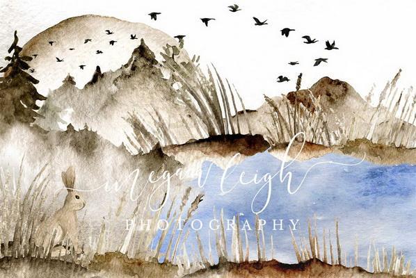 Kate Watercolor Lakeside Backdrop Designed by Megan Leigh Photography