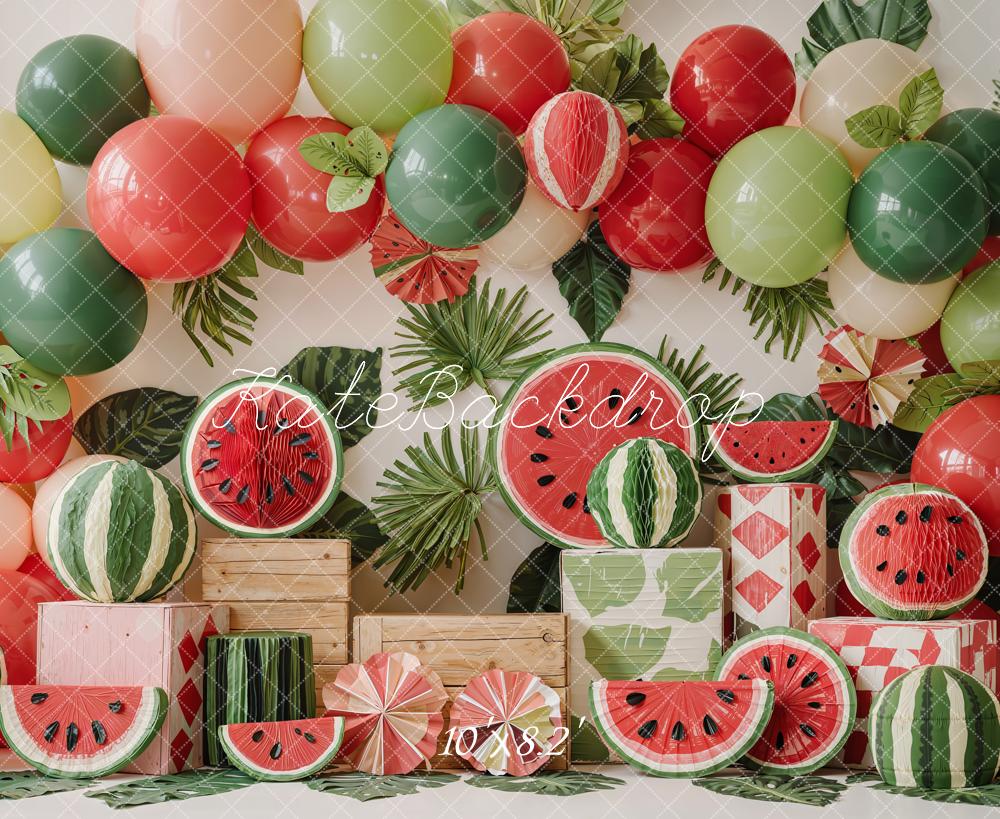 Kate Watermelon Balloons Leaves Crates Fleece Backdrop Designed by Emetselch - Image 3