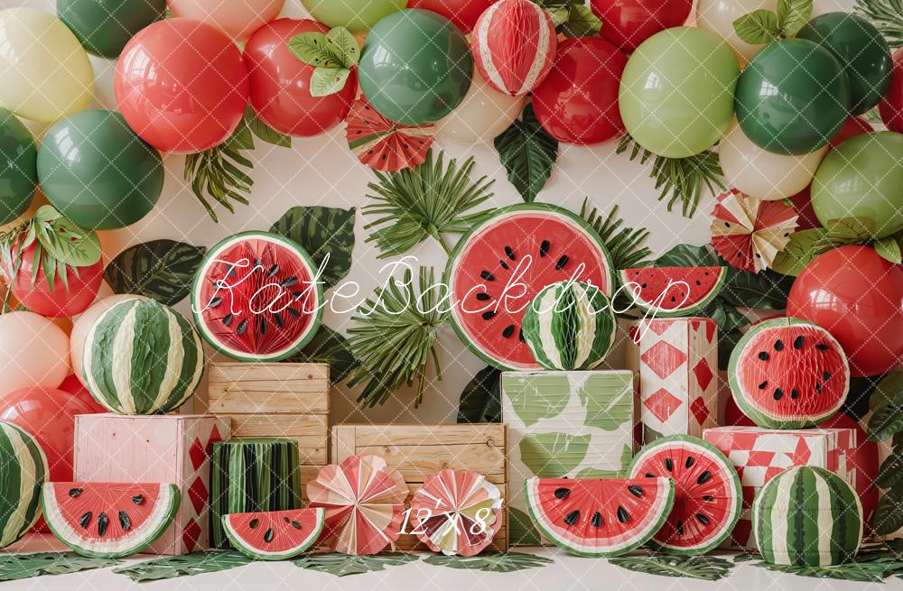 Kate Watermelon Balloons Leaves Crates Fleece Backdrop Designed by Emetselch - Image 4