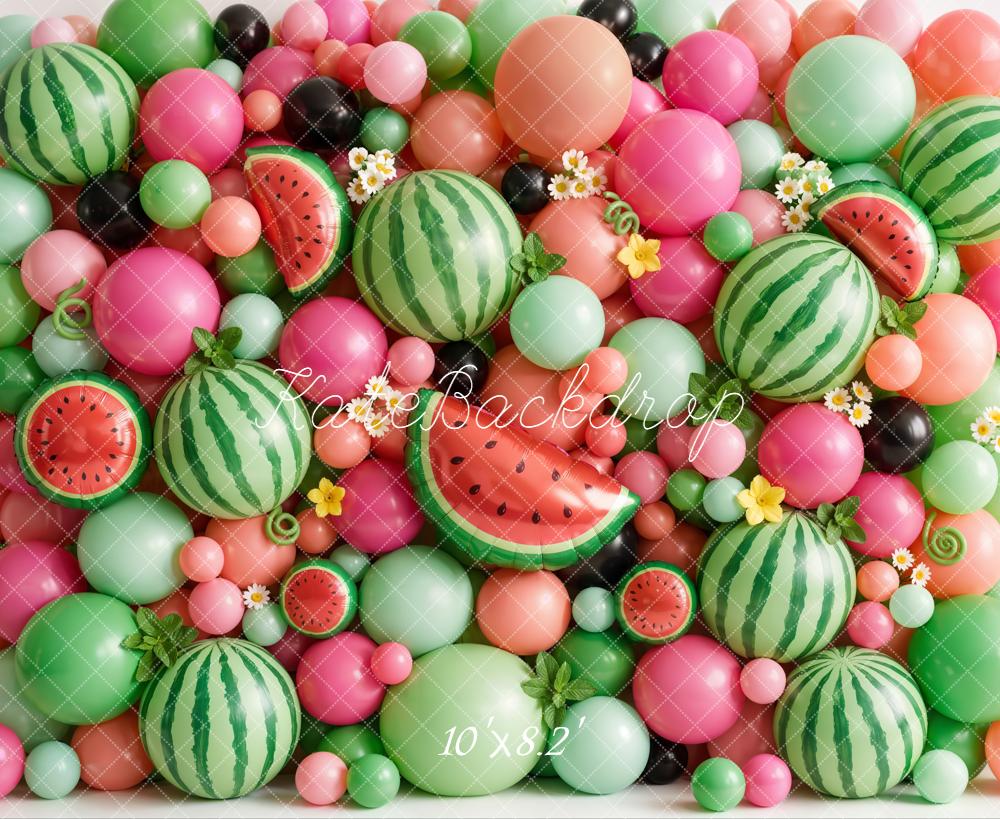 Kate Watermelon Balloons Pink Green Fleece Backdrop Designed by Emetselch - Image 3