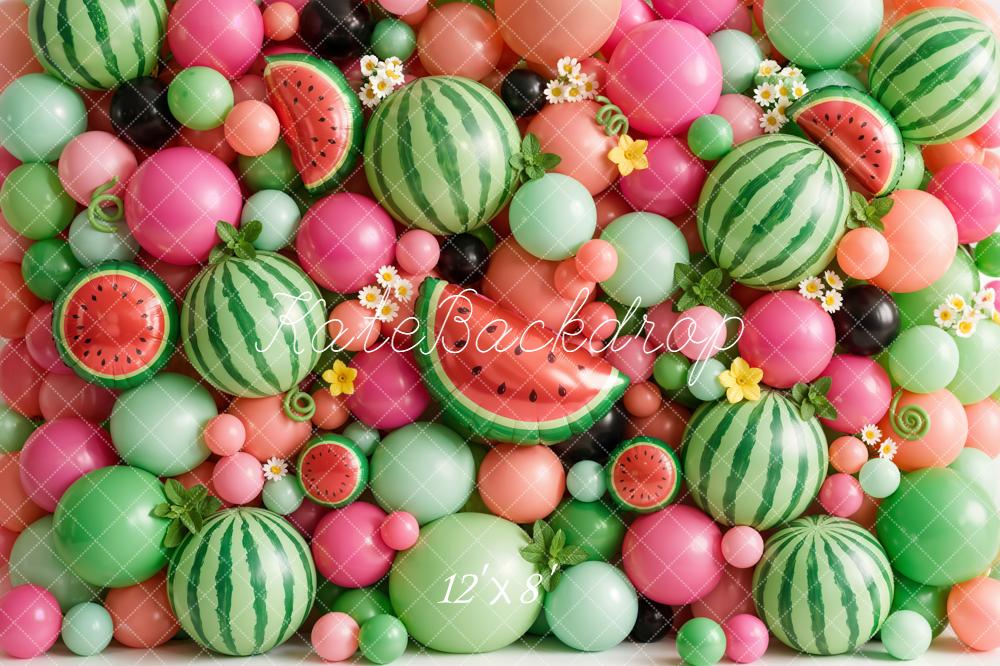 Kate Watermelon Balloons Pink Green Fleece Backdrop Designed by Emetselch - Image 4