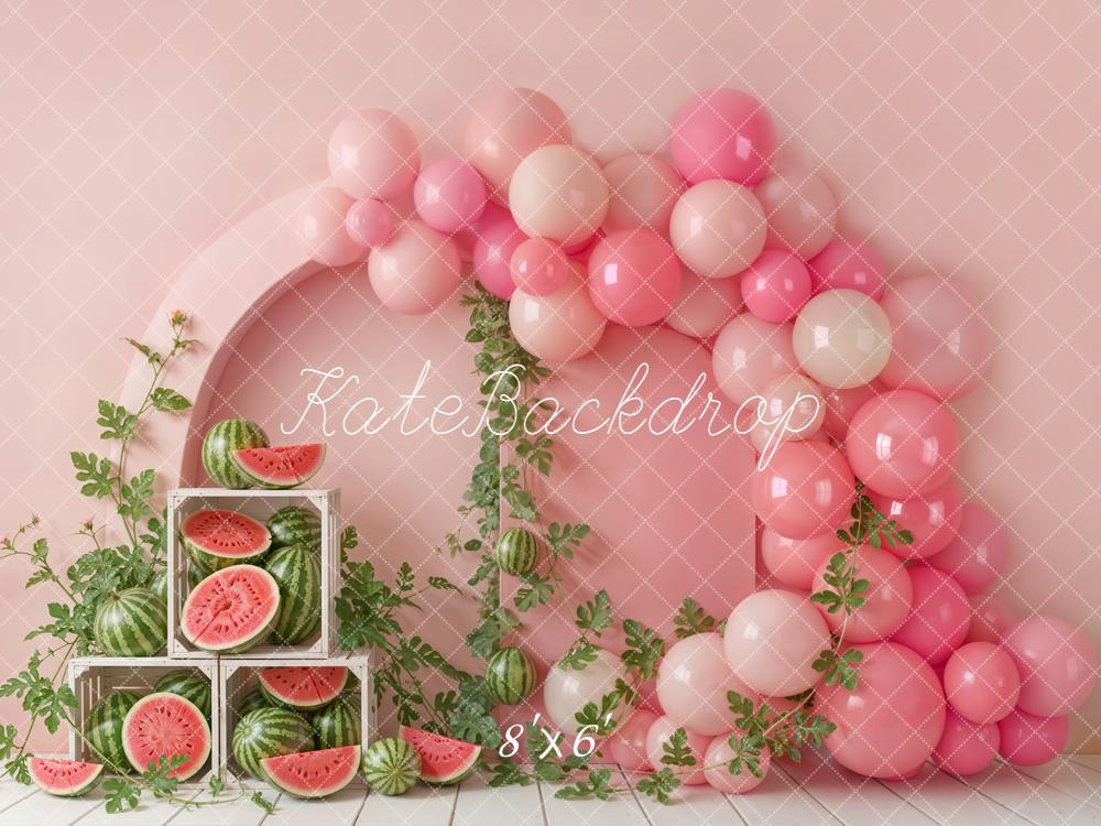 Kate Watermelon Crates Pink Balloons Arch Fleece Backdrop Designed by Emetselch