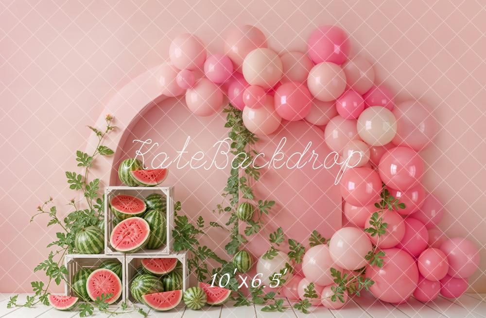 Kate Watermelon Crates Pink Balloons Arch Fleece Backdrop Designed by Emetselch - Image 2