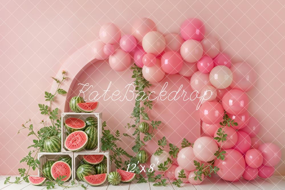 Kate Watermelon Crates Pink Balloons Arch Fleece Backdrop Designed by Emetselch - Image 4