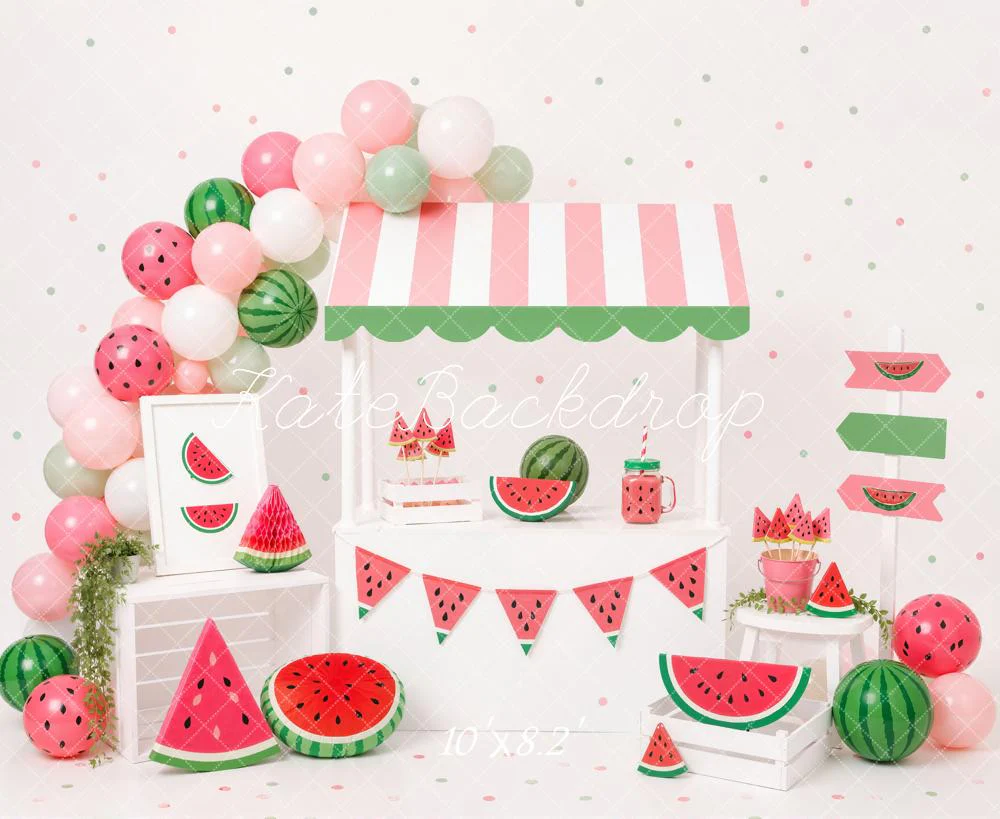 Kate Watermelon Stand Balloons Pink Green Fleece Backdrop Designed by Emetselch - Image 3