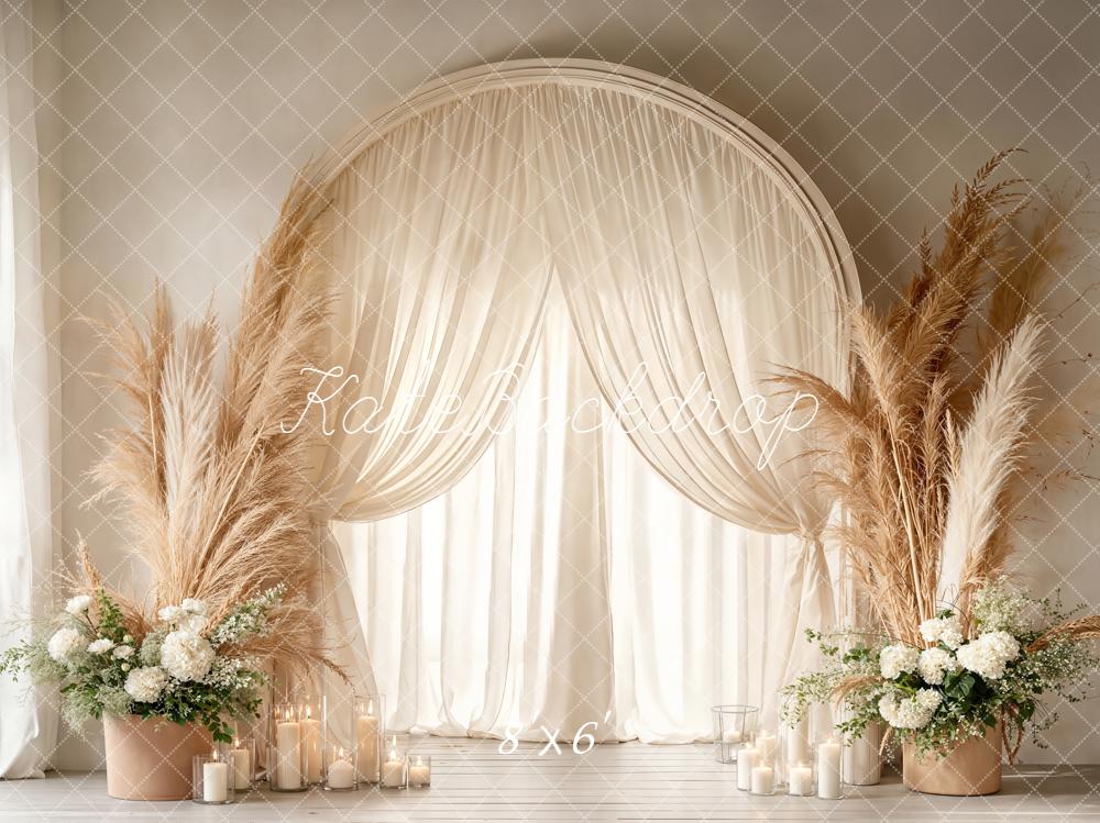 Kate Boho Wedding Arch Candles Beige Fleece Backdrop Designed by Emetselch