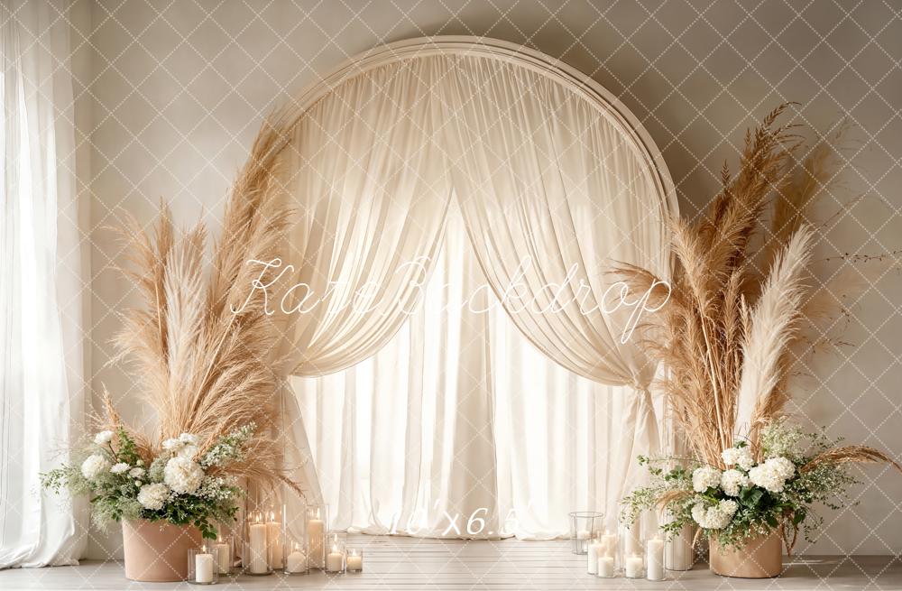 Kate Boho Wedding Arch Candles Beige Fleece Backdrop Designed by Emetselch - Image 2