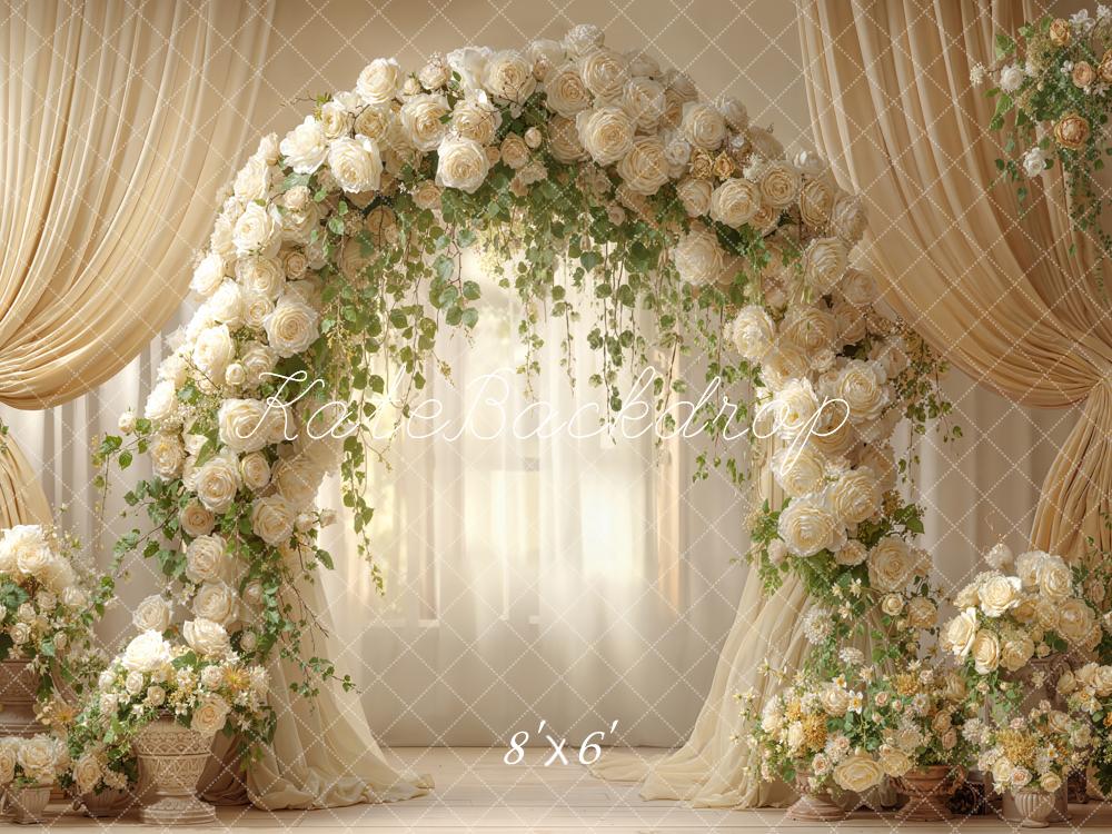 Kate Wedding Floral Arch Drapes Cream Fleece Backdrop Designed by Emetselch