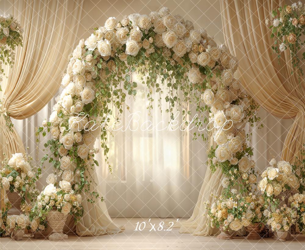 Kate Wedding Floral Arch Drapes Cream Fleece Backdrop Designed by Emetselch - Image 3