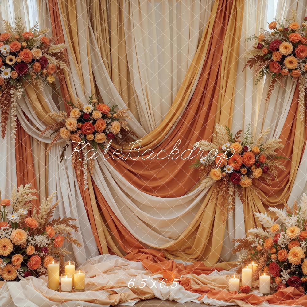 Kate Wedding Autumn Floral Candles Drapes Backdrop Designed by Mini MakeBelieve - Image 2