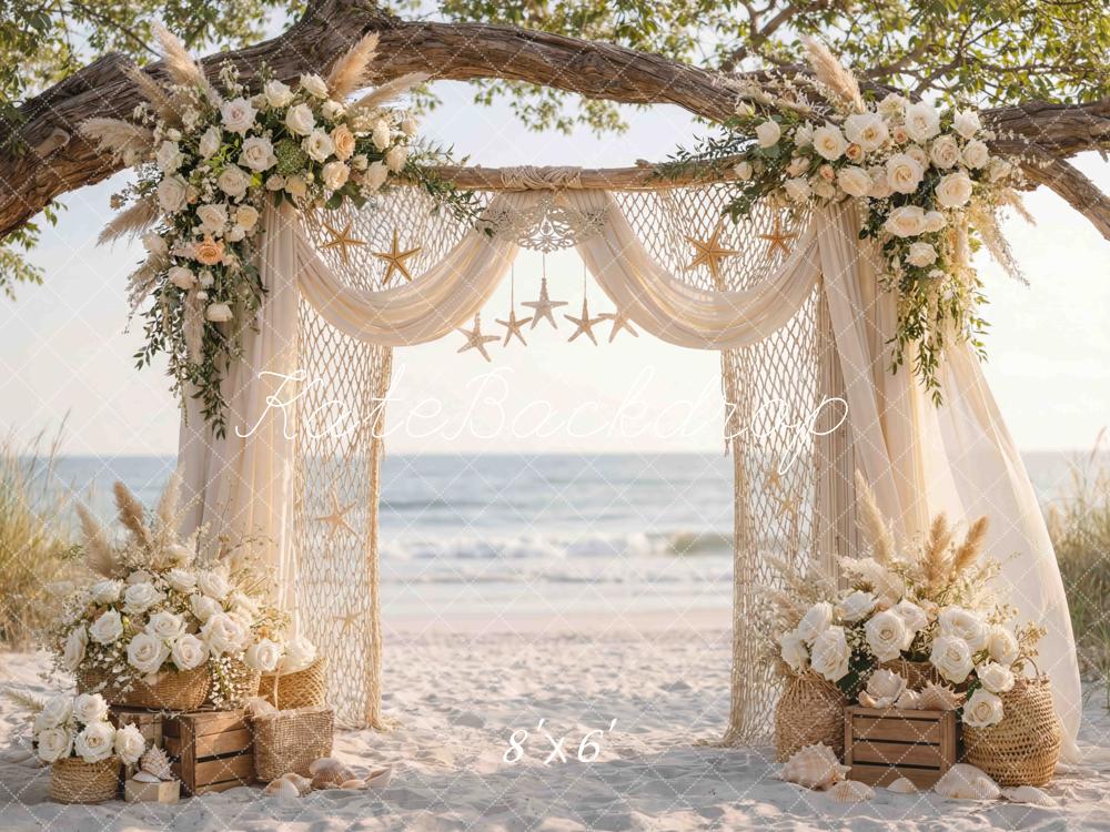 Kate Wedding Beach Floral Arch Starfish Backdrop Designed by Mini MakeBelieve - Image 3