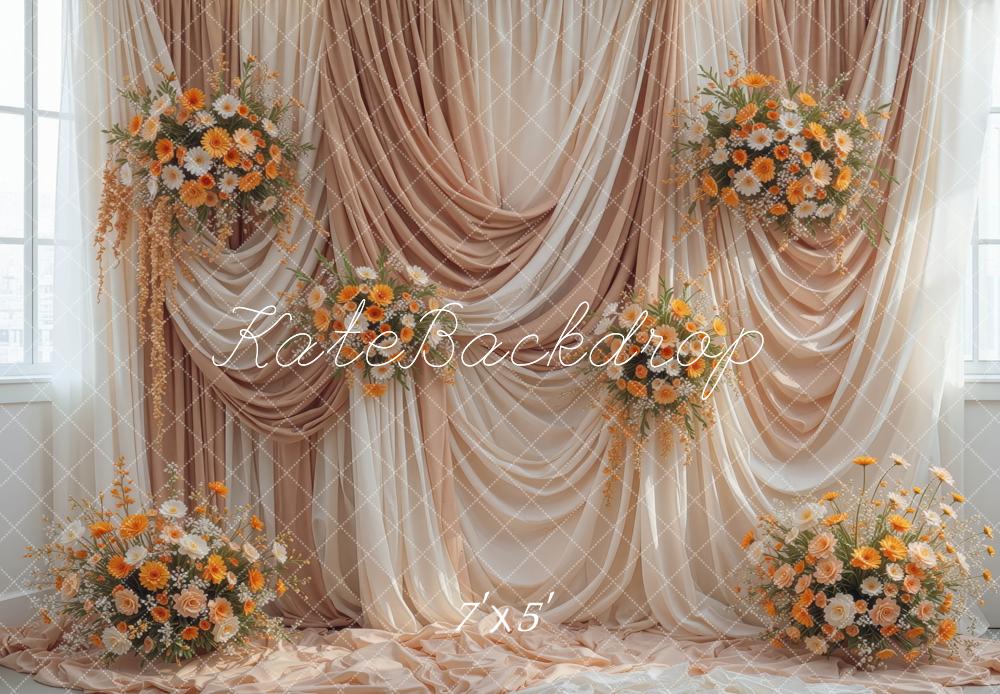 Kate Wedding Beige Drapes Floral Backdrop Designed by Mini MakeBelieve
