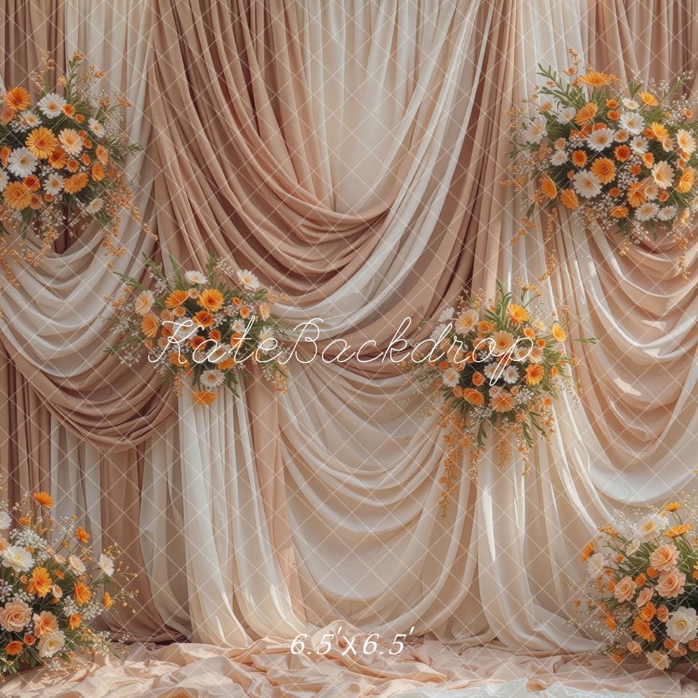Kate Wedding Beige Drapes Floral Backdrop Designed by Mini MakeBelieve - Image 2