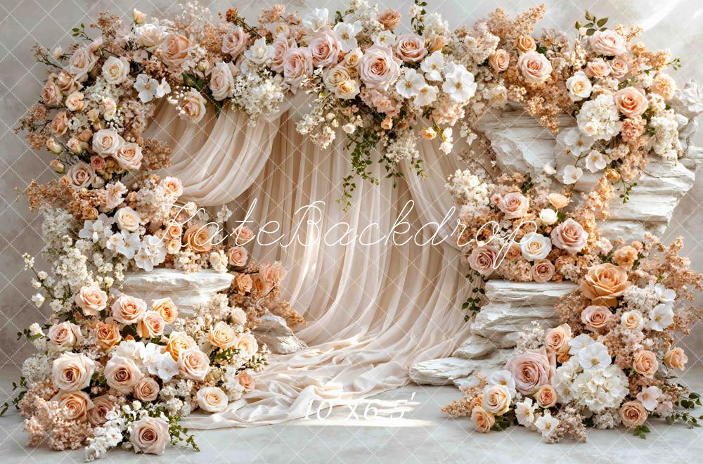 Kate Wedding Cream Roses White Pedestals Backdrop Designed by Mini MakeBelieve - Image 4