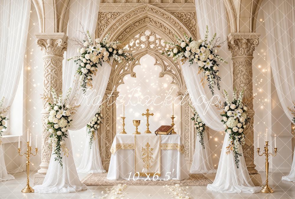 Kate Wedding Elegant Arch Floral Columns Fleece Backdrop Designed by Chain Photography - Image 2