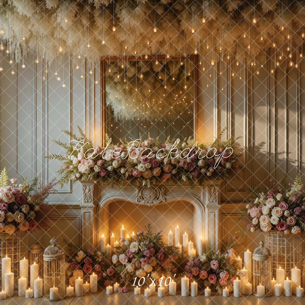 Kate Wedding Fireplace Roses Candles Backdrop Designed by Mini MakeBelieve - Image 7
