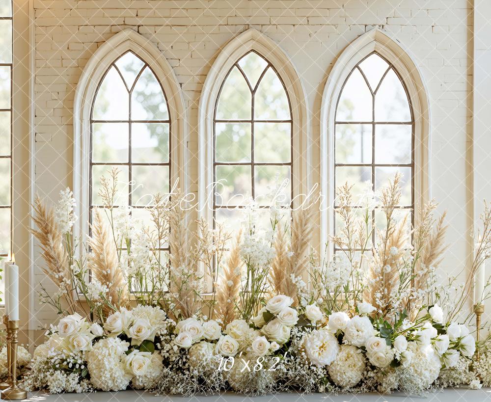 Kate Wedding Floral Arch Candles Cream Windows Backdrop Designed by Mini MakeBelieve - Image 6