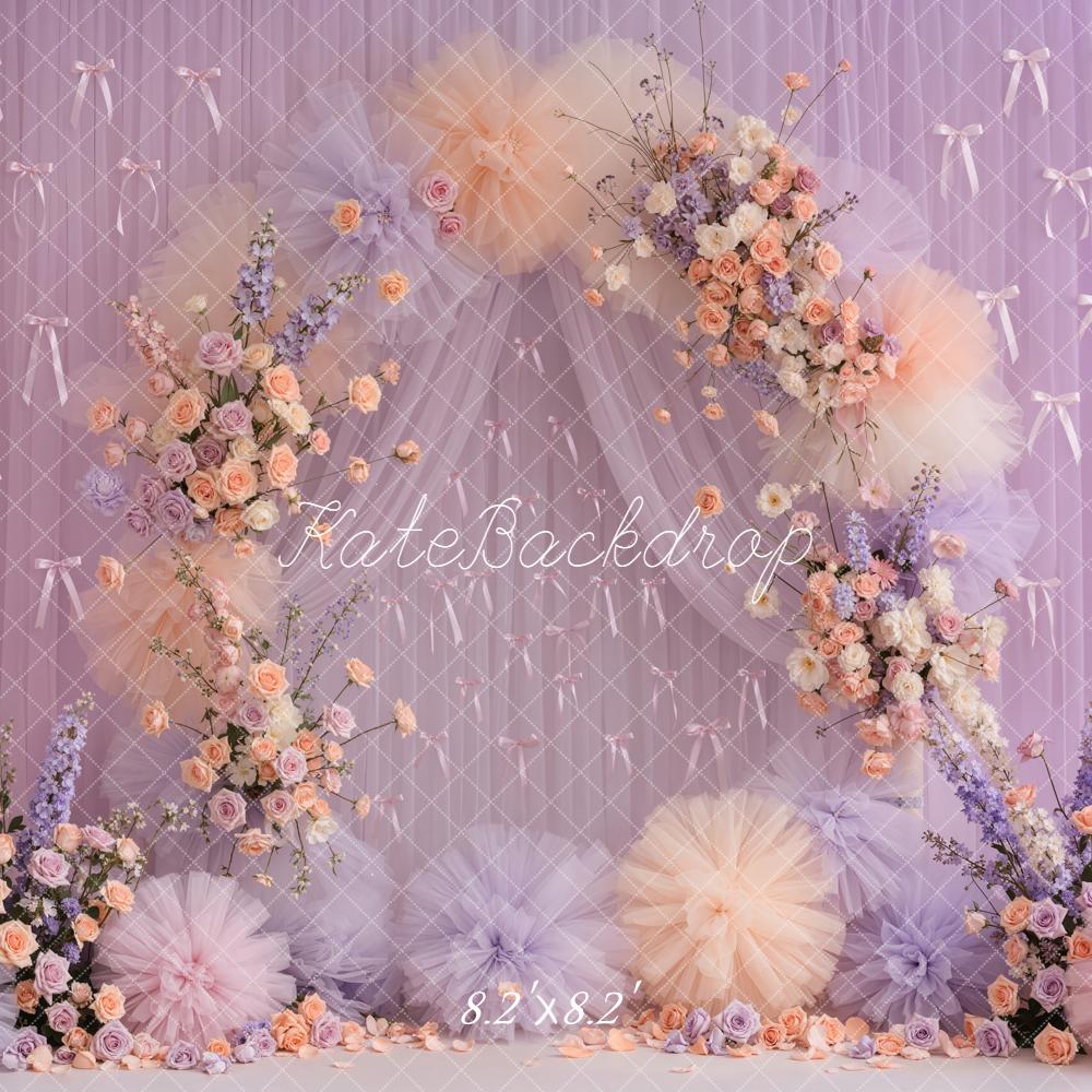 Kate Wedding Floral Arch Pastel Tulle Bows Backdrop Designed by Emetselch - Image 5