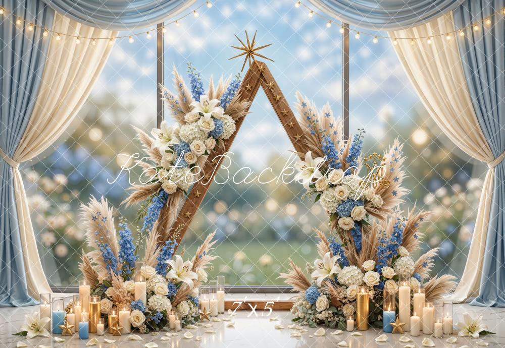Kate Wedding Floral Arch Triangle Candles Backdrop Designed by Emetselch